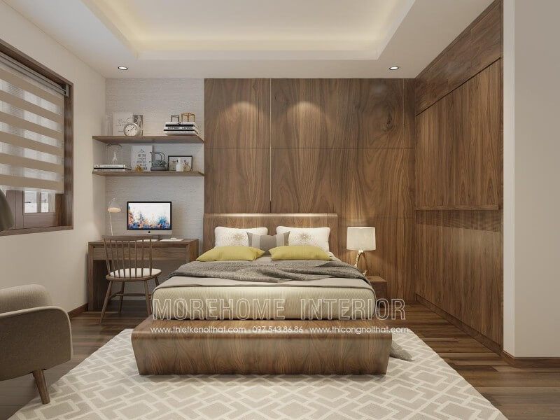 Mẫu giường ngủ hiện đại gỗ óc chó được nhiều khách hàng yêu thích và lựa chọn